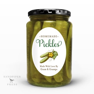 Custom Pickle Labels, Printed Personalized Stickers for Canning Homemade Relish, Oval or Round