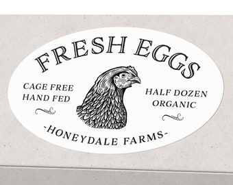 Personalized egg carton labels. Fully customizable with your name, farm or coop. 10 oval stickers per sheet, 3.25" x 2"