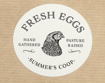 Custom Egg Carton Labels - small 2" round,  printed personalized stickers, white or cream, 20 per sheet