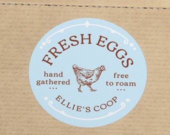 Custom Labels for Eggs -small 2" round,  printed personalized stickers for chicken egg cartons, blue, green or black and white, 20 per sheet