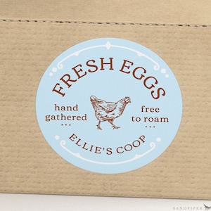 Custom Labels for Eggs -small 2" round,  printed personalized stickers for chicken egg cartons, blue, green or black and white, 20 per sheet