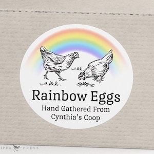 Egg Carton Labels - small 2" round,  printed personalized stickers for chicken eggs, rainbow or black and white, 20 per sheet