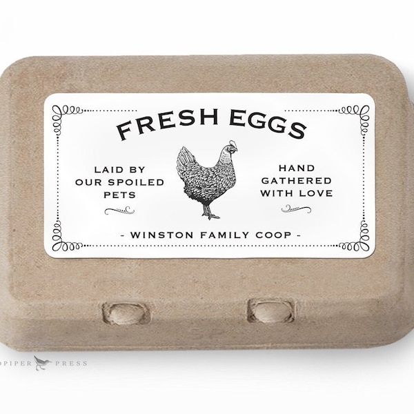 Custom Labels for Egg Cartons - personalized for your farm or coop. Printed stickers, half dozen, navy blue, or black 10 per sheet, 2" x 4"