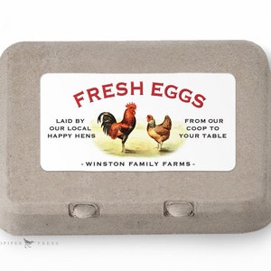 Labels for Egg Cartons - personalized for your farm or coop. Colorful custom printed stickers, 10 per sheet, 2" x 4"