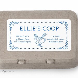 Egg Carton Labels - personalized printed custom stickers, navy blue, green or black. Matte or glossy, 10 per sheet, 2" x 4"