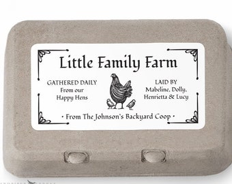 Egg Carton Labels - personalized printed stickers, black and white, 10 per sheet, 2" x 4"
