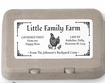 Egg Carton Labels - personalized printed stickers, black and white, 10 per sheet, matte or glossy, 2" x 4"