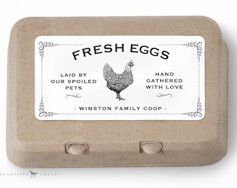 Custom Labels for Egg Cartons - personalized for your farm or coop. Printed stickers, half dozen, navy blue, or black 10 per sheet, 2" x 4"