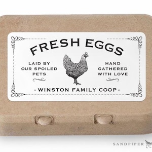 Custom Egg Carton Labels - personalized printed stickers,  Chicken, Goose, Quail, Turkey, Duck, 10 per sheet, 2" x 4"
