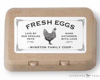 Custom Egg Carton Labels - personalized printed stickers,  Chicken, Goose, Quail, Turkey, Duck, 10 per sheet, 2" x 4"