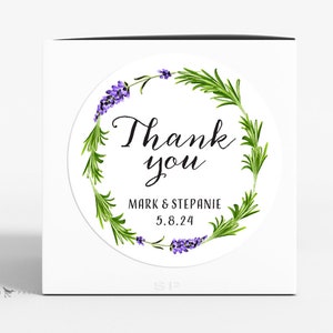 Thank You Stickers - personalized labels with rosemary and lavender, 2 inch round, 20 per sheet