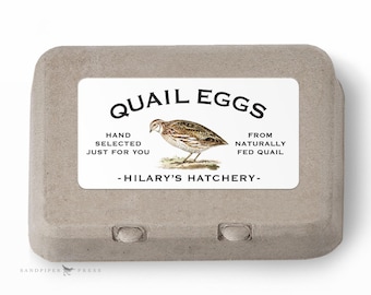 Quail Egg Carton Labels - 2" x 4" rectangle custom personalized stickers, matte or glossy. Red or black. Available in quantities of 10 - 300