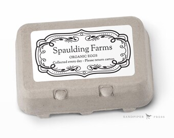 May include: A brown cardboard egg carton with a white label that says "Spaulding Farms Organic Eggs Collected every day - Please return carton".