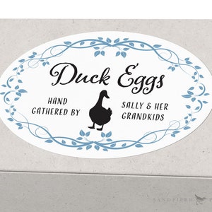 Duck Egg Labels - Printed custom oval stickers for cartons, personalized. Blue, green, other colors, Sets of 10, 3.25" x 2"