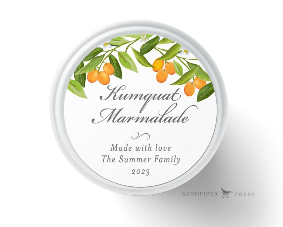 Kumquat Marmalade Labels Printed Personalized Stickers for Jam or