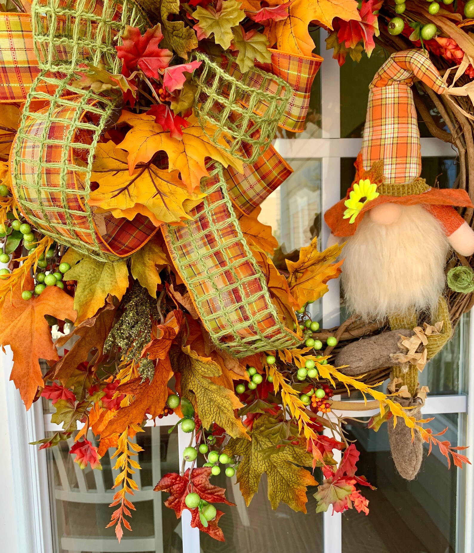 Fall Wreath for front door Fall Wreath with Gnome Fall Gnome Etsy