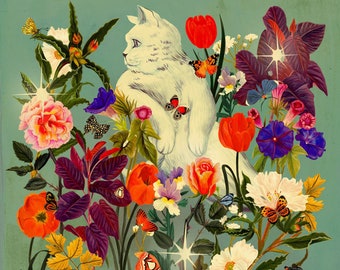 Cat in the Secret Garden Print