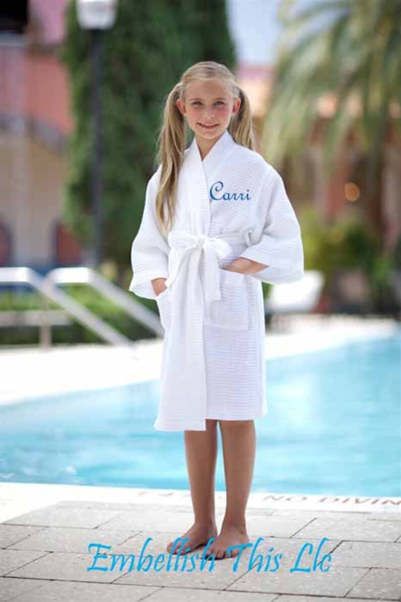 KIDS Personalized Waffle Weave Pattern Spa Robe Flower Girl Etsy