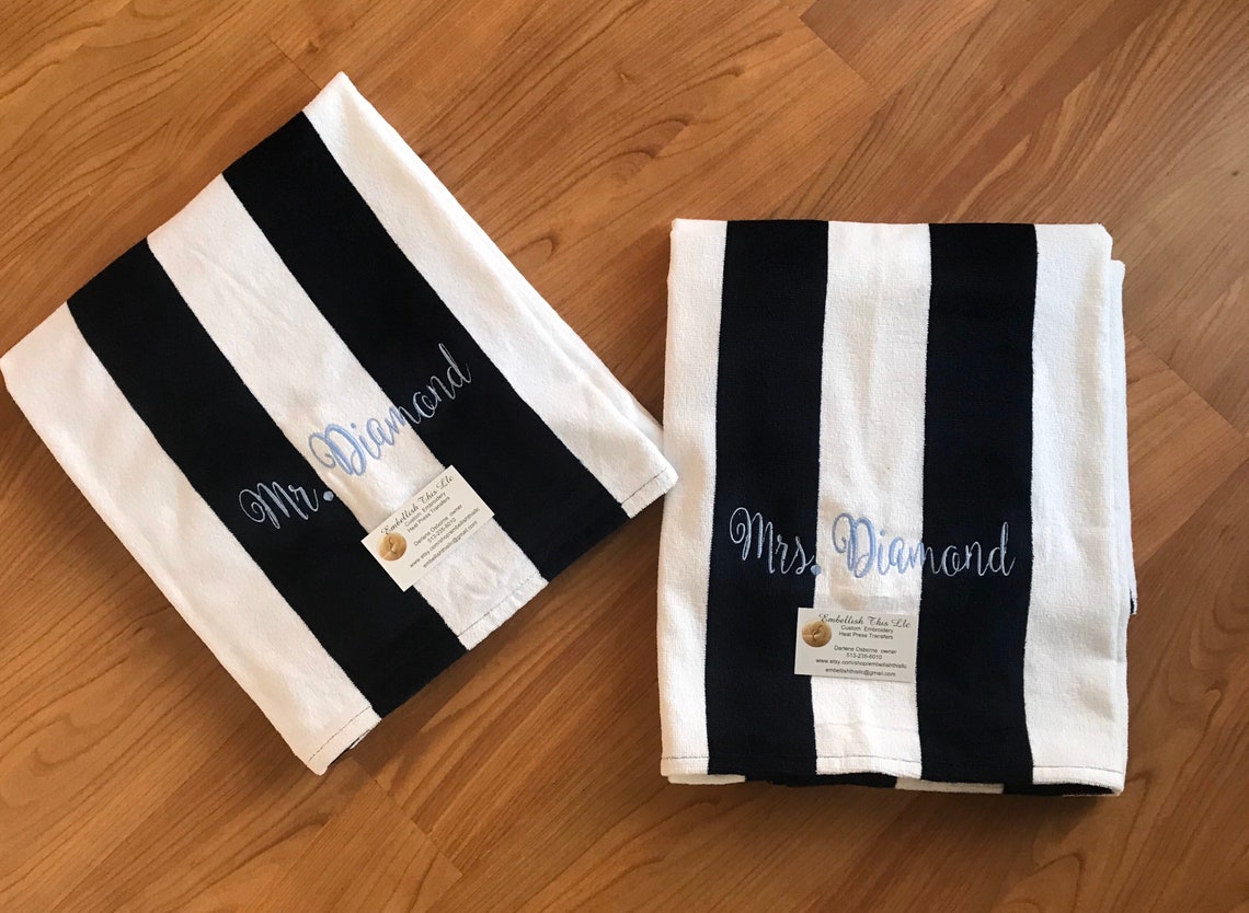 Personalize Striped Beach Towels Mr. Mrs. Towels Bride and - Etsy