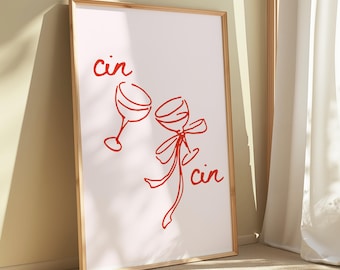 Cin Cin Champagne Glasses Print: Preppy Bar Cart Art (Digital Download)