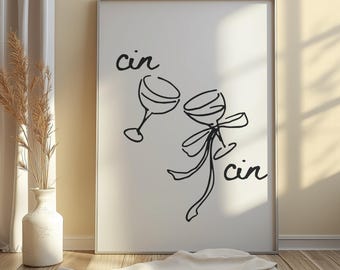 Cin Cin Champagne Glasses Print: Preppy Bar Cart Decor (Digital Download)