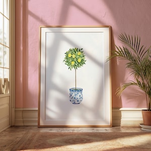 Zitronenbäumchen im Chinoiserie-Topf | Moderne Bauernhaus Obst Wandkunst | Digitaler Download | Küsten Oma Dekor | Zitrone Kunstdruck