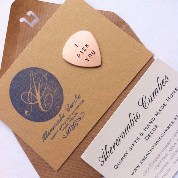 Hand stamped personalised copper plectrum - Guitar pick - Choose your own words