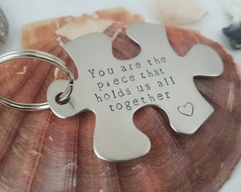 Large Jigsaw Keyring - Hand Stamped Personalised Steel Jigsaw Puzzle Piece Keyring - Puzzle Piece - Personalised Jigsaw - Worldwide delivery
