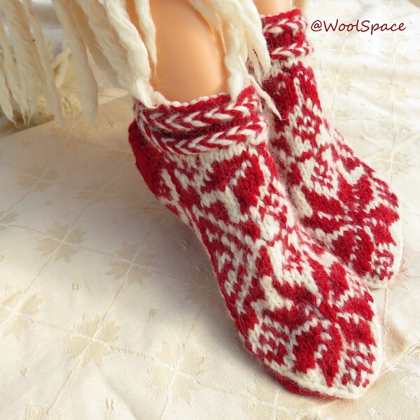 scandinavian wool slipper socks, hand knit hygge slipper socks