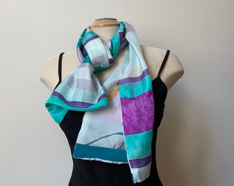 Hand Painted Silk Art Scarf, Pastel Colors, Reversible