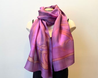Pink and fuchsia Hand painted silk large shawl, designer scarf art scarf, art to wear, evening wear, formal wear, artwear