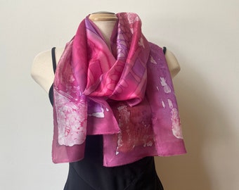 Batik pink handpainted silk art scarf, art to wear, one-of-a-kind art wear, designer scarf, pink scarf