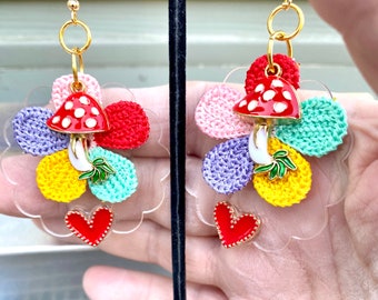 Pendientes de hongo con lunares acrílicos - Pendientes de hongo rojo - Pendientes colgantes - Pendientes largos