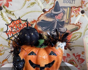 Centro de mesa vintage de Halloween - Decoración de Halloween - Centro de mesa espeluznante vintage
