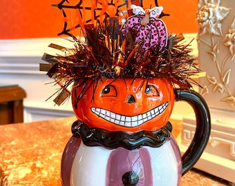 Calabaza vintage aterradora para Halloween - Centro de mesa - Centro de mesa espeluznante vintage - Decoración de Halloween