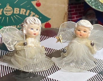 Ángeles navideños vintage de Holt Howard, década de 1950, con cara de porcelana