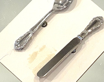Juego de alfileres vintage de cuchillo y cuchara - Alfileres metálicos de Dime Store