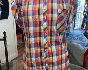 Blusa vintage a cuadros de los años 70: blusa de mezcla de algodón de manga corta - Dig It Tag