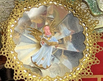 Adorno de ángel de estilo victoriano, adorno reflector, adorno navideño de los años 50, adorno de recuerdo.