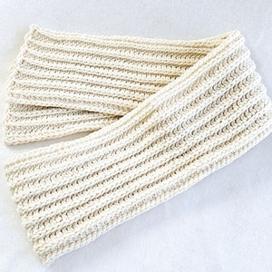 Handmade Crochet Scarf Warm Winter Ribbed Knit Scarf Cream Colored Scarf