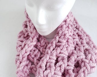 Handmade Crochet Cowl Scarf, Pink