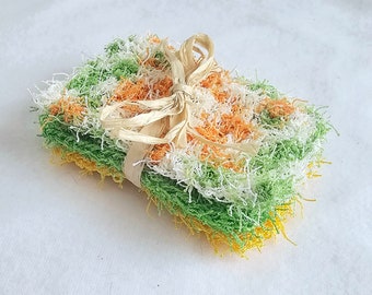 Summer Sunshine Scrubbies, Crocheted Dish Scrubbers, Set of 3