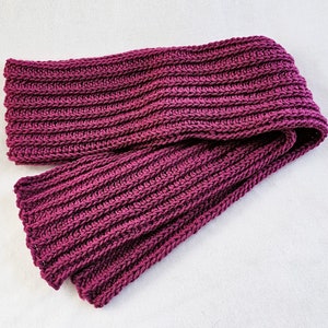 Handmade Crochet Scarf Warm Winter Ribbed Knit Scarf Berry Colored Scarf