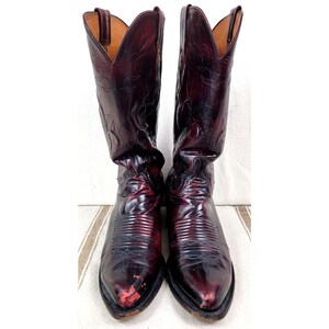 Vintage Lucchese Roper Cowboy Boots Dark Cherry USA Leather Men’s 7.5E Western Lucchese Red Western Boots for Men for Sale | Shop New  main image 4