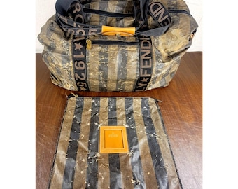 Vintage Fendi Pequin Stripe Duffle Bag Distressed Designer Weekender w Pouch