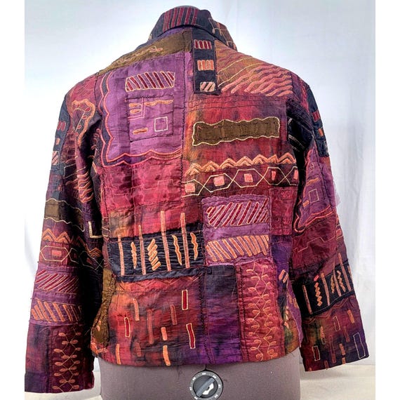 Vintage Chico’s Art Jacket Patchwork Metallic Boh… - image 2
