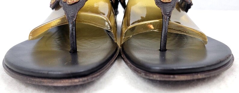 Vintage Donald J Pliner Gusa Beaded Sandals Size 9.5 Made in Italy Boho Leather Floral Thong Sandals Y2K Designer Resort Shoes afbeelding 8