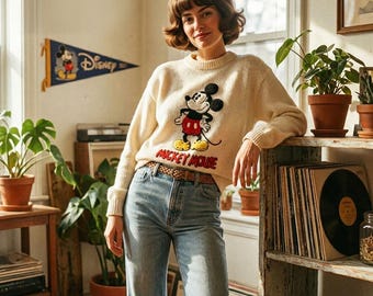 Vintage Disney Character  Fashions Mickey Mouse Sweater Chenille Embroidered 70s