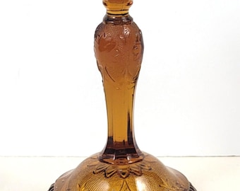 Vintage Amber Tiara Indiana Glass Candlestick | Sandwich Pattern Pressed Glass Decor