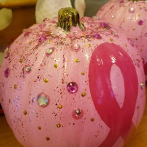 Pumpkin Ribbon Rhinestone Pink Ribbon Breast Cancer Awareness Pumpkin: Handpainted Jeweled Decor ...